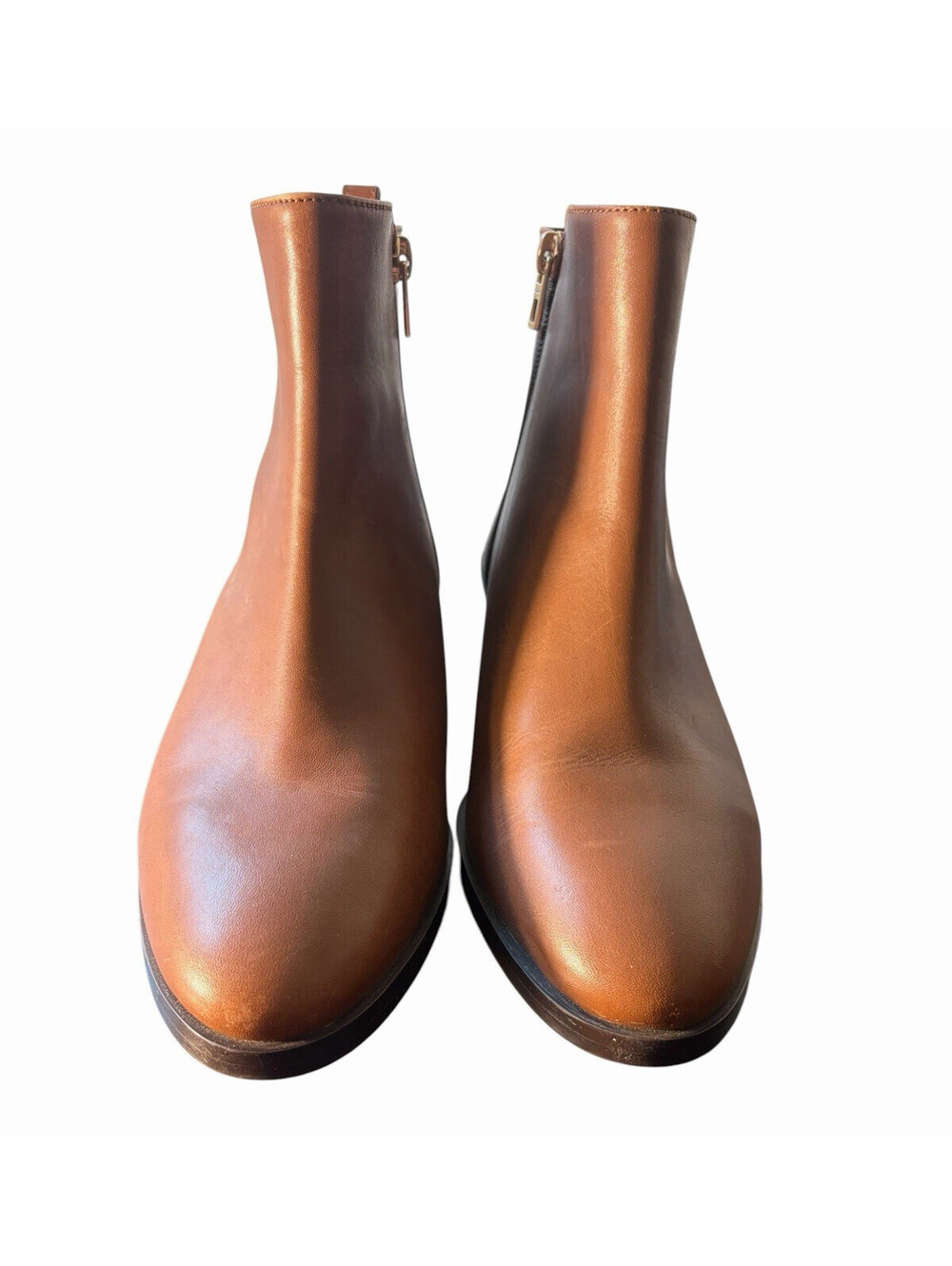 Coach Carmen Brown Leather Ankle Boots Side Zip Round Toe Women's US 8B EU 38